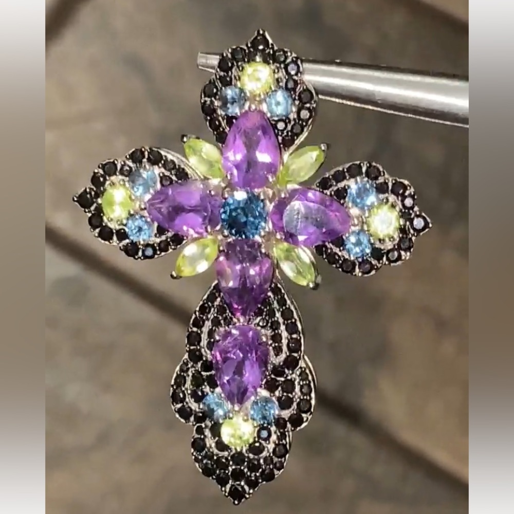 GENUINE GEMSTONE Cross Necklace